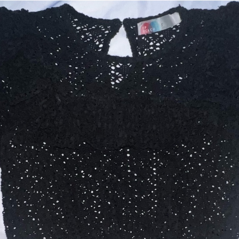 Free People FP Beach Feel The Love Black Crochet Long Sleeve Ruffle Top Small - Picture 15 of 15